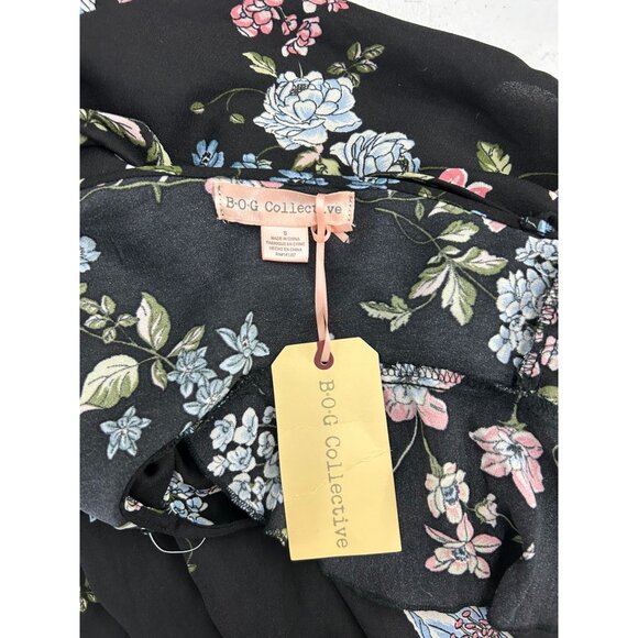 BO.G Collective Floral Wrap Maxi Dress Black/Blue Small With Flutter Sleeves NWT - Picture 3 of 16